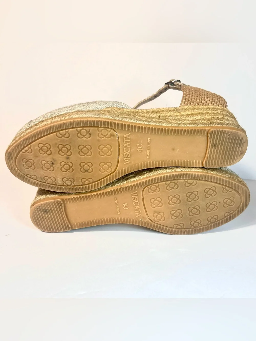 Viscata Pubol Canvas Espadrille Wedge Sandals 40 9 Leather Metallic Ankle Strap